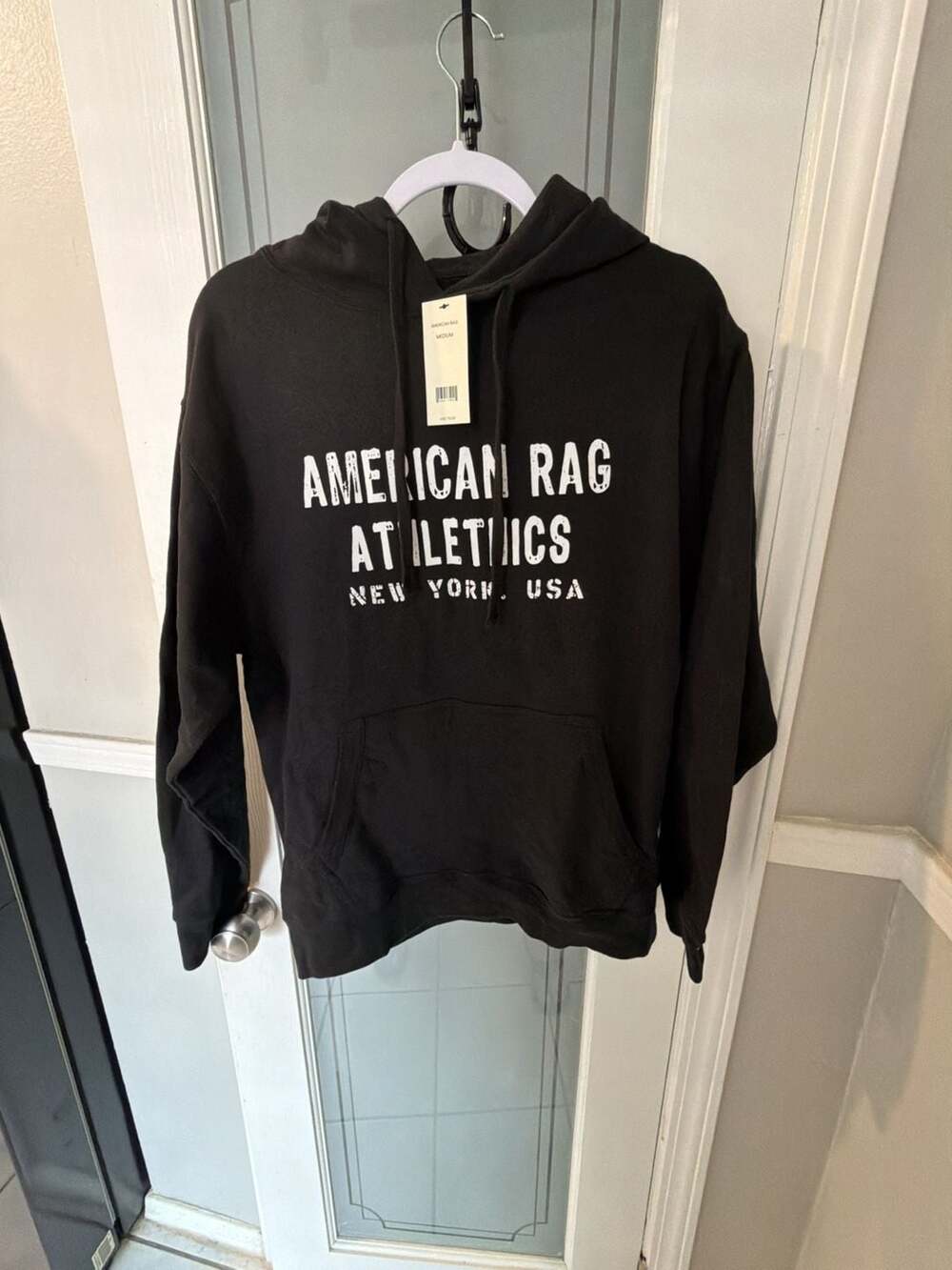 American Rag Athletics New York USA Black Graphic Hoodie Sweatshirt Medium